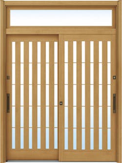 ドアリモ玄関引戸２枚建 複層ガラス仕様 伝統和風Ａ１４ 木目色 ランマ付（舟底引手）