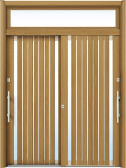 ドアリモ玄関引戸２枚建 複層ガラス仕様 現代和風Ｃ０６ 木目色 ランマ付（外側バーハンドル）