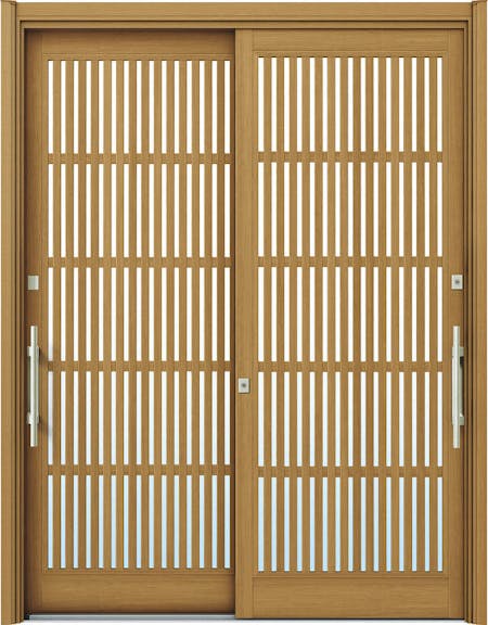 ドアリモ玄関引戸２枚建 複層ガラス仕様 現代和風Ｃ１０ 木目色 ランマ無（外側バーハンドル） | YKKAP