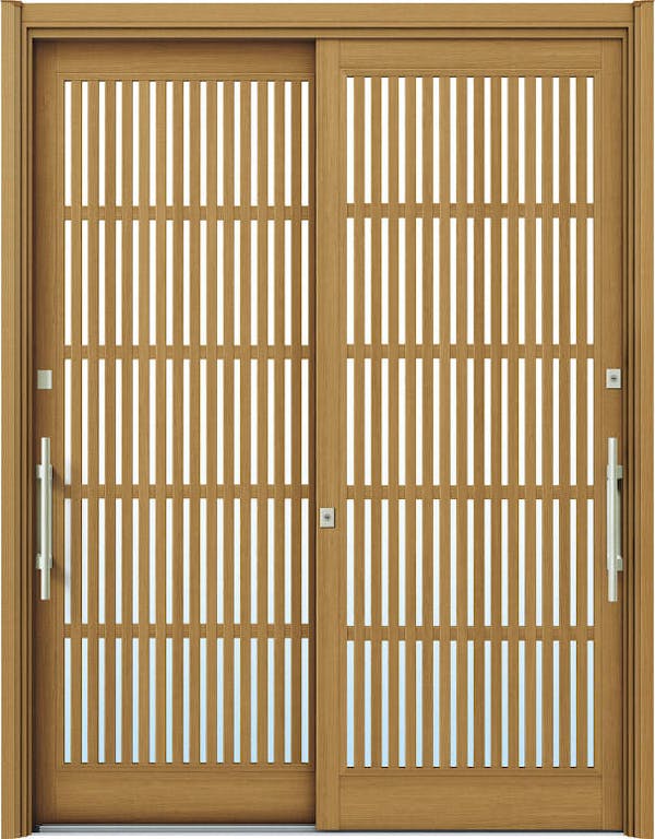 ドアリモ玄関引戸２枚建 複層ガラス仕様 現代和風Ｃ１０ 木目色 ランマ無（外側バーハンドル） | YKKAP