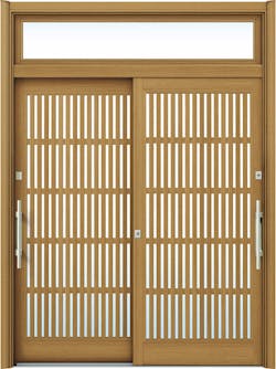 ドアリモ玄関引戸２枚建 複層ガラス仕様 現代和風Ｃ１０ 木目色 ランマ付（外側バーハンドル）