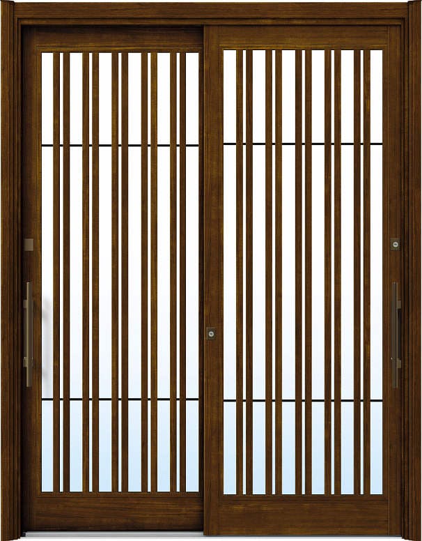 ドアリモ玄関引戸２枚建 複層ガラス仕様 現代和風Ｃ１７ 木目色 ランマ無（外側バーハンドル）