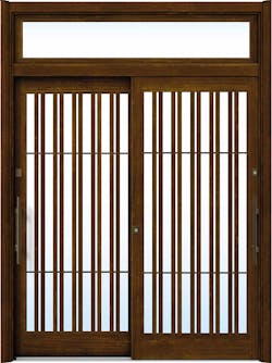 ドアリモ玄関引戸２枚建 複層ガラス仕様 現代和風Ｃ１７ 木目色 ランマ付（外側バーハンドル）