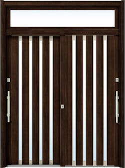 ドアリモ玄関引戸２枚建 複層ガラス仕様 現代和風Ｃ０２ 木目色 ランマ付（外側バーハンドル）