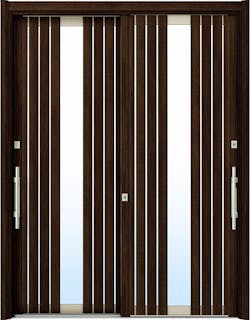 ドアリモ玄関引戸２枚建 複層ガラス仕様 現代和風Ｃ０５ 木目色 ランマ無（外側バーハンドル）
