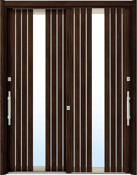 ドアリモ玄関引戸２枚建 複層ガラス仕様 現代和風Ｃ０５ 木目色 ランマ無（外側バーハンドル） | YKKAP