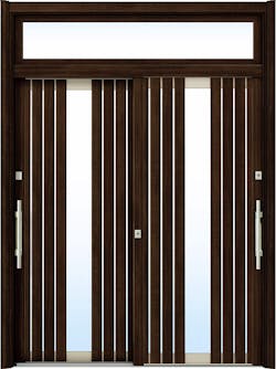 ドアリモ玄関引戸２枚建 複層ガラス仕様 現代和風Ｃ０５ 木目色 ランマ付（外側バーハンドル）