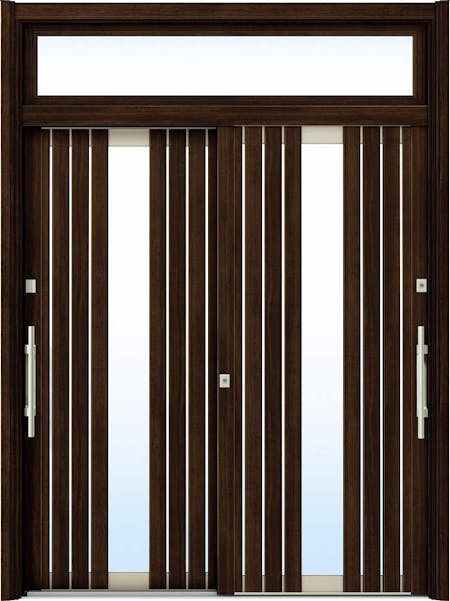 ドアリモ玄関引戸２枚建 複層ガラス仕様 現代和風Ｃ０５ 木目色 ランマ付（外側バーハンドル） | YKKAP