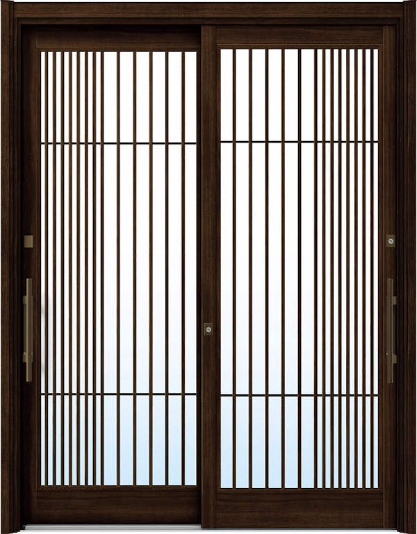 ドアリモ玄関引戸２枚建 複層ガラス仕様 現代和風Ｃ１６ 木目色 ランマ無（外側バーハンドル） | YKKAP
