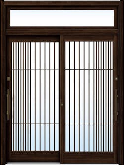 ドアリモ玄関引戸２枚建 複層ガラス仕様 現代和風Ｃ１６ 木目色 ランマ付（外側バーハンドル）