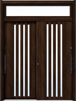 ドアリモ玄関引戸２枚建 複層ガラス仕様 洋風ベーシックＢ０４ 木目色 ランマ付（外側バーハンドル）