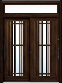 ドアリモ玄関引戸２枚建 複層ガラス仕様 洋風ベーシックＢ１０ 木目色 ランマ付（外側バーハンドル）