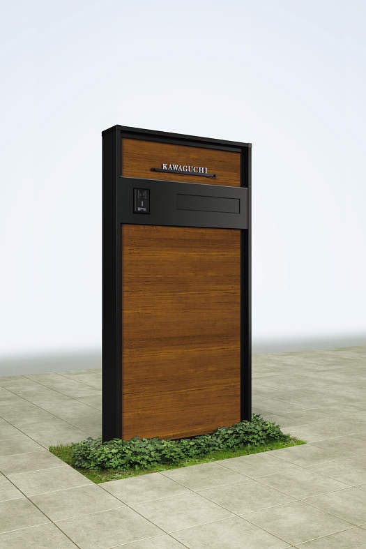 門柱 ポスト ルシアスウォール NA01型 W08 表札灯タイプ 本体：アルミカラー 前出し：T10型ポスト（アルミ色） インターホン加工付き 宅配ボックス搭載 YKKap 無料☆特典付機能門柱 ルシアスウォール NA01型 W08