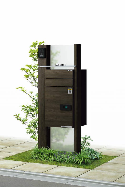 門柱 ポスト 機能門柱 ルシアスウォール PH01型 W10 照明なしタイプ 本体：複合色 横出し：T9R（L）型ポスト シンプレオ宅配ボックス2型 インターホン加工付き 無料☆特典付機能門柱 ルシアスウォール PH01型 W10