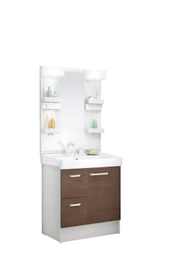 D7シリーズ750間口 1面鏡LED照明くもり止めなしオープン棚 片引出しタイプシングルレバー洗髪シャワー水栓