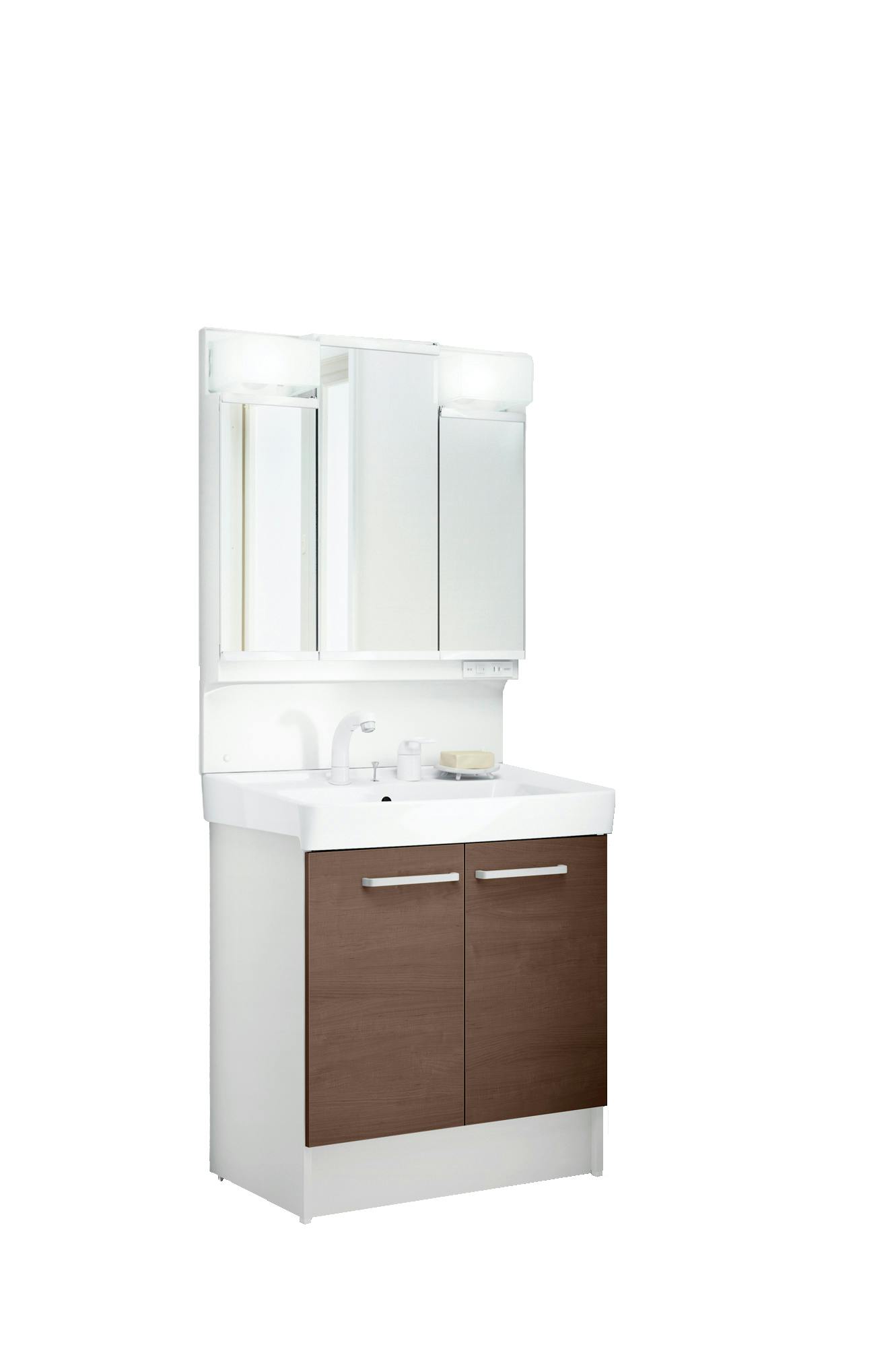 D7シリーズ750間口 3面鏡LED照明くもり止めなし全収納 2枚扉式シングル