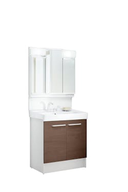 D7シリーズ750間口 3面鏡LED照明くもり止めなし全収納 2枚扉式シングルレバー洗髪シャワー水栓