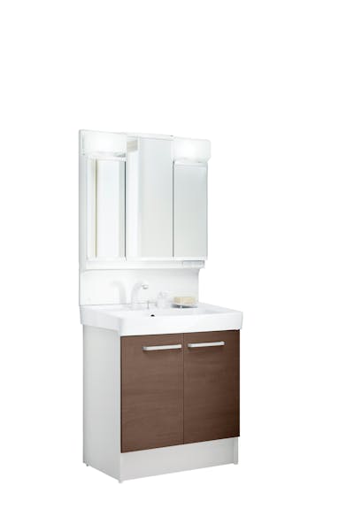 D7シリーズ750間口 3面鏡LED照明くもり止めあり全収納 2枚扉式シングルレバー洗髪シャワー水栓