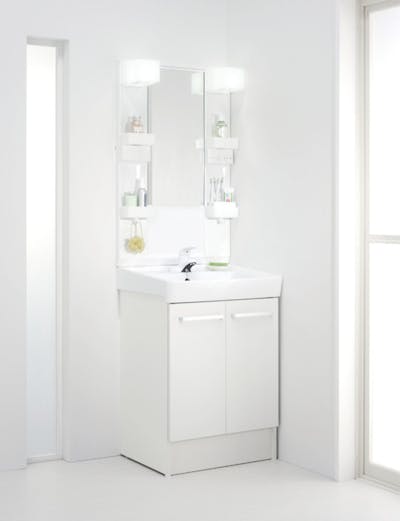 洗面化粧台D7シリーズ600間口 両開き扉　シングルレバー混合水栓　1面鏡