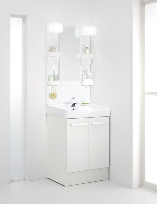 洗面化粧台D7シリーズ600間口 両開き扉　シングルレバー混合水栓　1面鏡