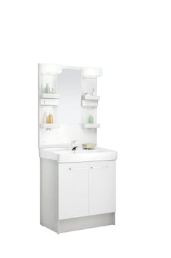 D7シリーズ750間口 1面鏡LED照明くもり止めなしオープン棚 2枚扉式シングルレバー混合水栓