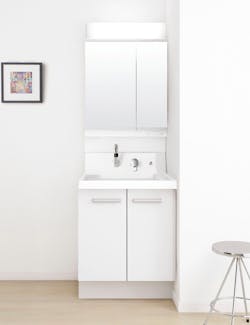 K1シリーズ600間口 2面鏡LED照明くもり止めあり全収納仕切りトレイ 2枚扉式くるくる水栓高さ800