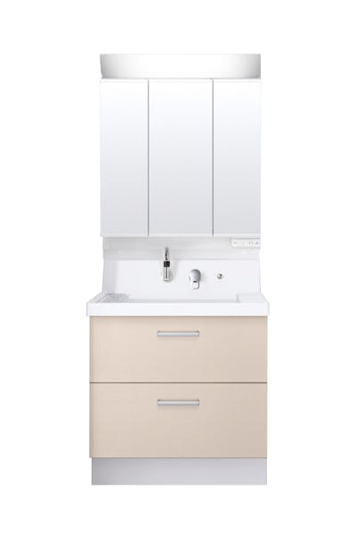 K1シリーズ750間口 3面鏡LED照明くもり止めあり全収納トレイアレンジ仕切りトイレ 2段引出しタイプくるくる水栓高さ850