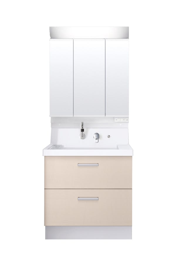 K1シリーズ750間口 3面鏡LED照明くもり止めあり全収納トレイアレンジ仕切りトイレ 2段引出しタイプくるくる水栓高さ850 | LIXIL