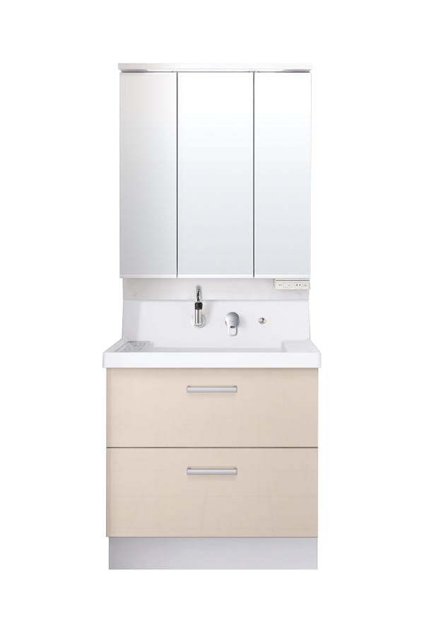 K1シリーズ750間口 3面鏡スリムLED照明くもり止めあり全収納トレイアレンジ仕切りトイレ 2段引出しタイプくるくる水栓高さ800 | LIXIL