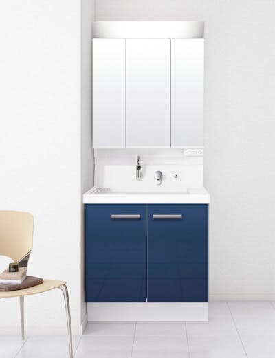 K1シリーズ750間口 3面鏡LED照明くもり止めあり全収納トレイアレンジ仕切りトイレ 2枚扉式くるくる水栓高さ850