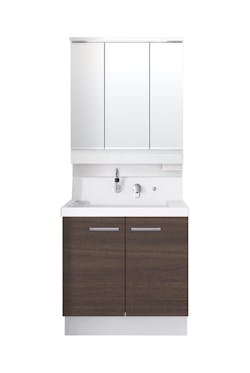 K1シリーズ750間口 3面鏡スリムLED照明くもり止めあり全収納トレイアレンジ仕切りトイレスマートポケット 2枚扉式くるくる水栓高さ800