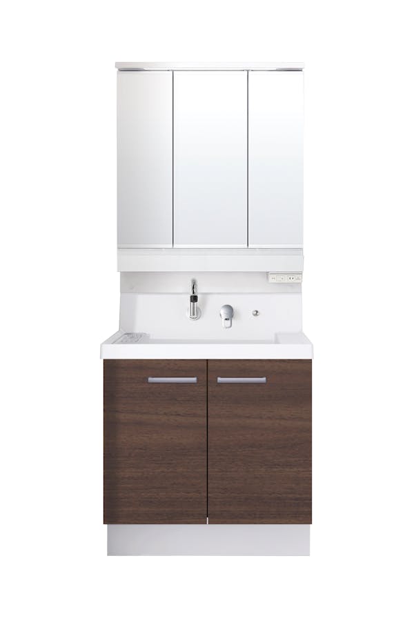 K1シリーズ750間口 3面鏡スリムLED照明くもり止めあり全収納トレイアレンジ仕切りトイレスマートポケット 2枚扉式くるくる水栓高さ850 | LIXIL