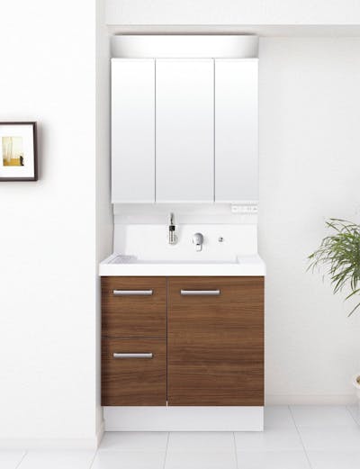 K1シリーズ750間口 3面鏡LED照明くもり止めあり全収納トレイアレンジ仕切りトイレ 片引出しタイプくるくる水栓高さ850