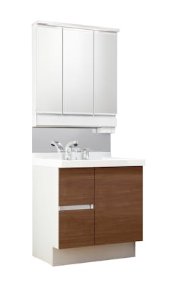 J1シリーズ750間口 3面鏡スリムLED照明くもり止めあり全収納トレイアレンジスマートポケット 片引出しタイプシングルレバー洗髪シャワー水栓