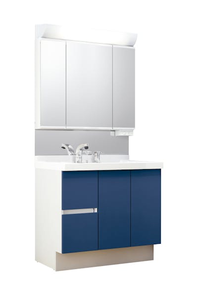 J1シリーズ900間口 3面鏡LED照明くもり止めあり全収納トレイアレンジ 片引出しタイプシングルレバー洗髪シャワー水栓