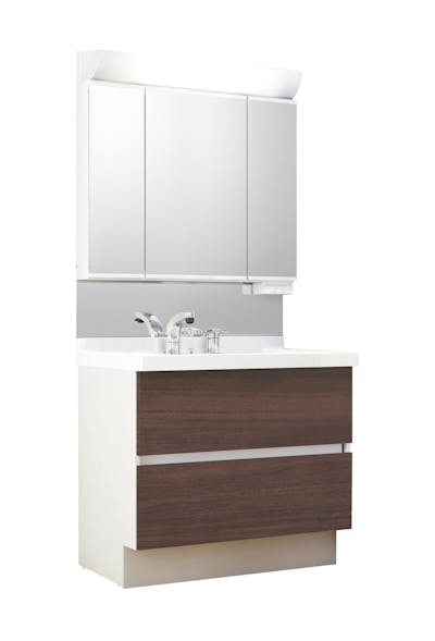 J1シリーズ900間口 3面鏡LED照明くもり止めあり全収納トレイアレンジ 2段引出しタイプシングルレバー洗髪シャワー水栓