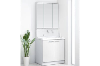 洗面化粧台KZシリーズ 750間口 両開き扉　ワイドLED3面鏡　陶器ボウル