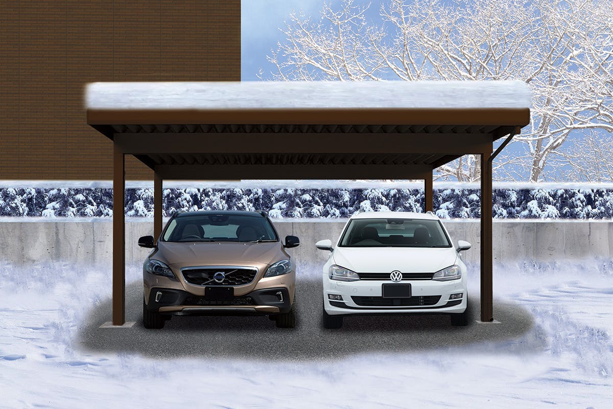 ガーデンフェイス 折板カーポート100 55 55型 4本柱 2台用 Aタイプ ハイルーフ柱 カインズオリジナル Cainz Reform 公式